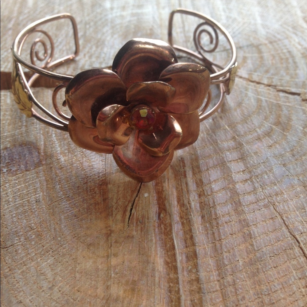 Vintage Rose Gold Tone Flower Cuff Bracelet